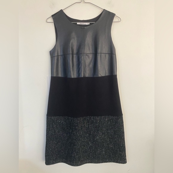 Anthropology Bailey44 Faux Leather/ Tweed Sleeveless Black Dress size S - Picture 6 of 9